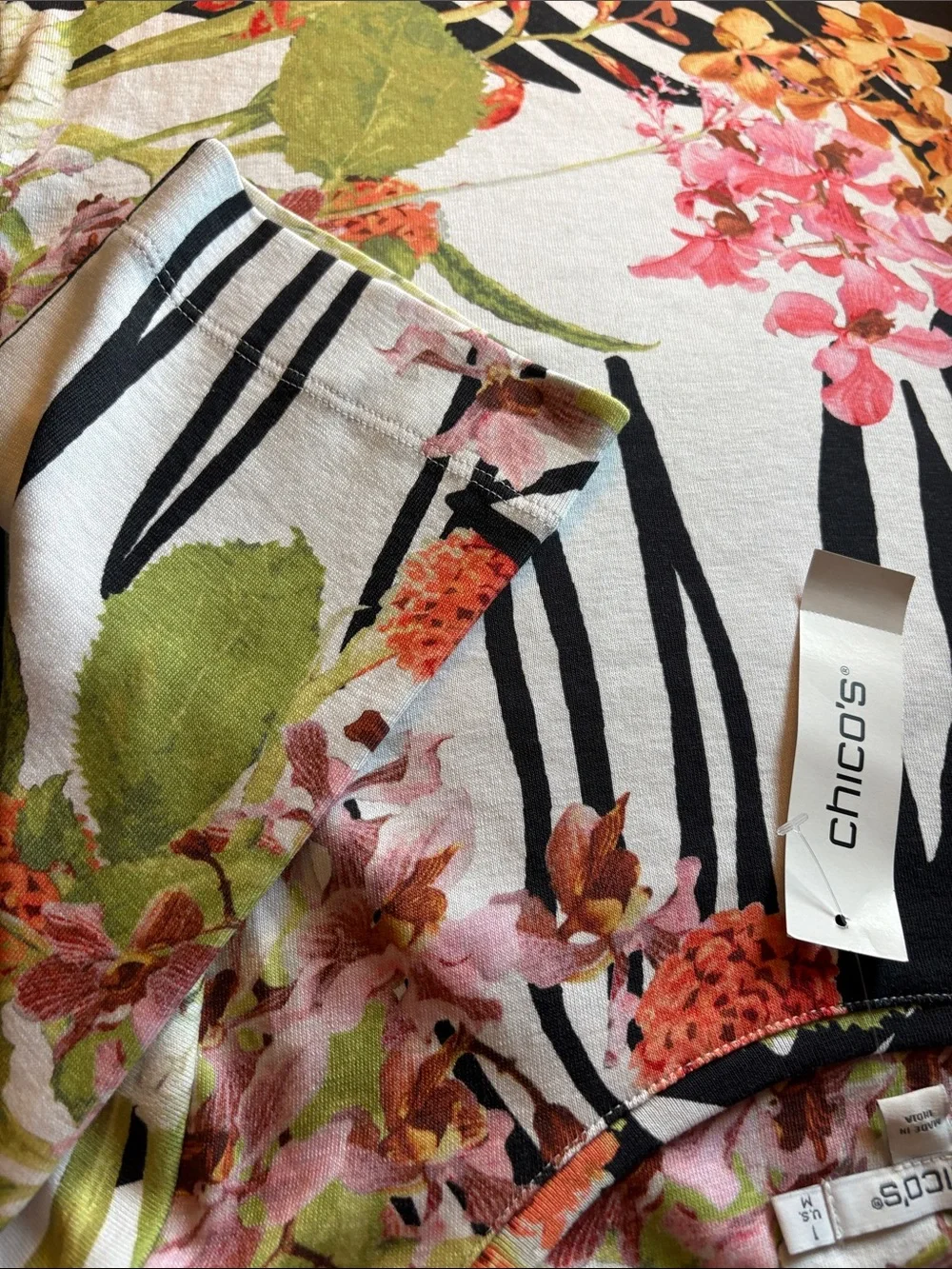 Chico's Multicolor Floral & Zebra Print Tee - Picture 5 of 6